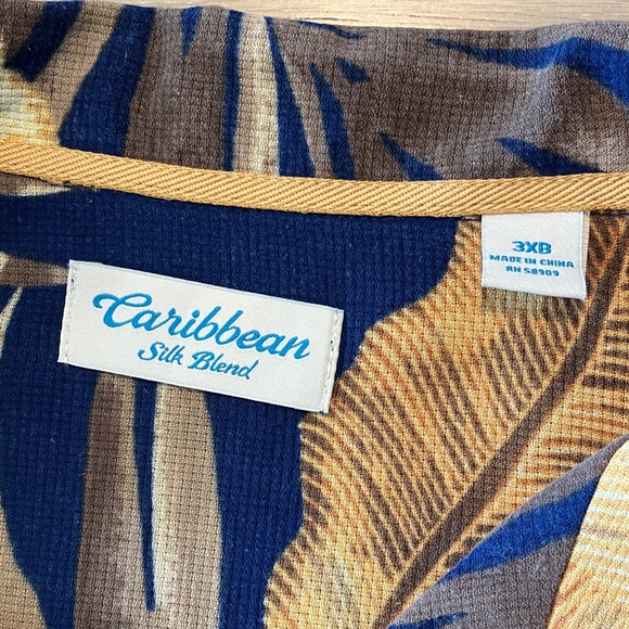 Caribbean Men's Casual Button Down Shirt - Blue and Tan Size 3XB - Picture 3 of 9